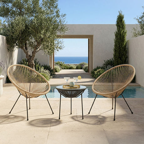 Set lounge exterior Acapulco, 3 piese, metal si ratan PE, Diverse culori, 50x50x52 cm