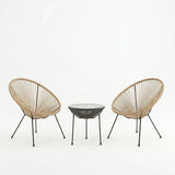 Set lounge exterior Acapulco, 3 piese, metal si ratan PE, Diverse culori, 50x50x52 cm - Negru-Natural