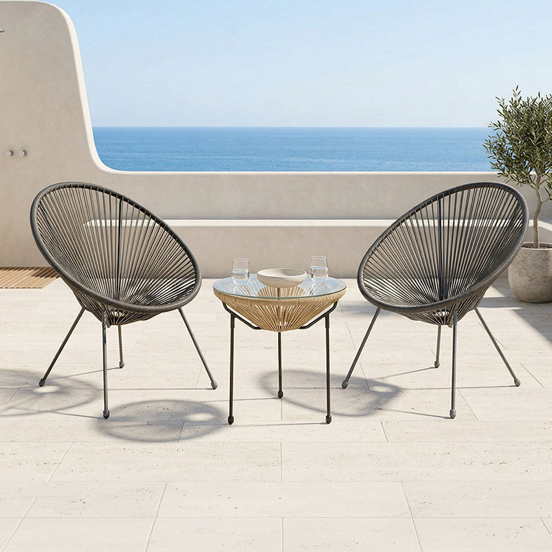 Set lounge exterior Acapulco, 3 piese, Negru-Natural, metal si ratan PE, 50x50x52 cm
