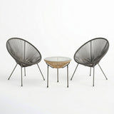 Set lounge exterior Acapulco, 3 piese, Negru-Natural, metal si ratan PE, 50x50x52 cm
