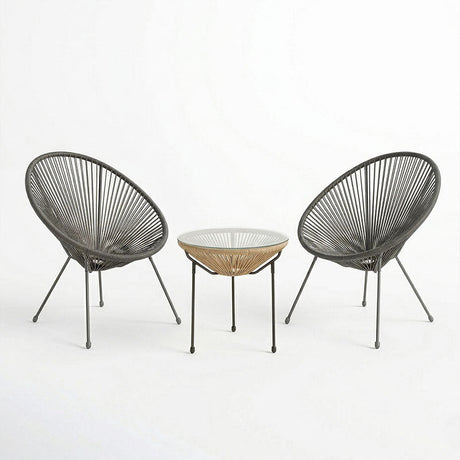 Set lounge exterior Acapulco, 3 piese, Negru-Natural, metal si ratan PE, 50x50x52 cm