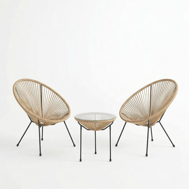 Set lounge exterior Acapulco, 3 piese, Negru-Natural, metal si ratan PE, 50x50x52 cm