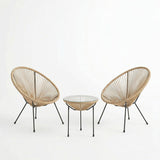Set lounge exterior Acapulco, 3 piese, Negru-Natural, metal si ratan PE, 50x50x52 cm