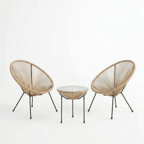Set lounge exterior Acapulco, 3 piese, Negru-Natural, metal si ratan PE, 50x50x52 cm