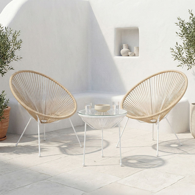 Set lounge exterior Acapulco, 3 piese, metal si ratan PE, Diverse culori, 50x50x52 cm - Alb-Natural