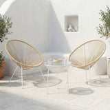 Set lounge exterior Acapulco, 3 piese, metal si ratan PE, Diverse culori, 50x50x52 cm - Alb-Natural