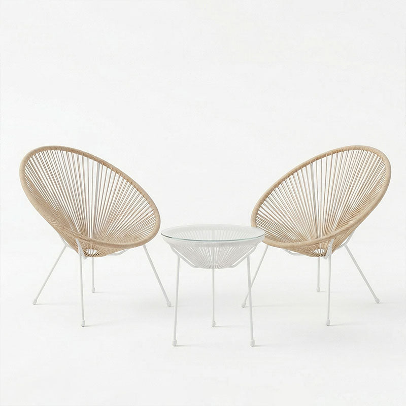 Set lounge exterior Acapulco, 3 piese, metal si ratan PE, Diverse culori, 50x50x52 cm - Alb-Natural