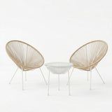 Set lounge exterior Acapulco, 3 piese, metal si ratan PE, Diverse culori, 50x50x52 cm - Alb-Natural
