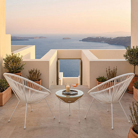 Set lounge exterior Acapulco, 3 piese, Alb-Natural, metal si ratan PE, 50x50x52 cm