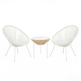 Set lounge exterior Acapulco, 3 piese, Alb-Natural, metal si ratan PE, 50x50x52 cm
