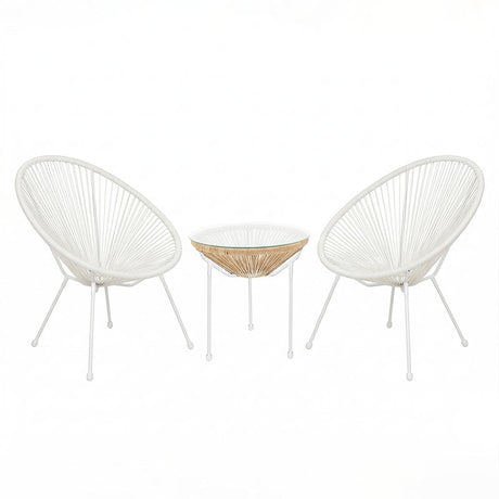 Set lounge exterior Acapulco, 3 piese, Alb-Natural, metal si ratan PE, 50x50x52 cm