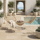 Set lounge exterior Acapulco, 3 piese, Alb-Natural, metal si ratan PE, 50x50x52 cm