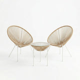 Set lounge exterior Acapulco, 3 piese, Alb-Natural, metal si ratan PE, 50x50x52 cm