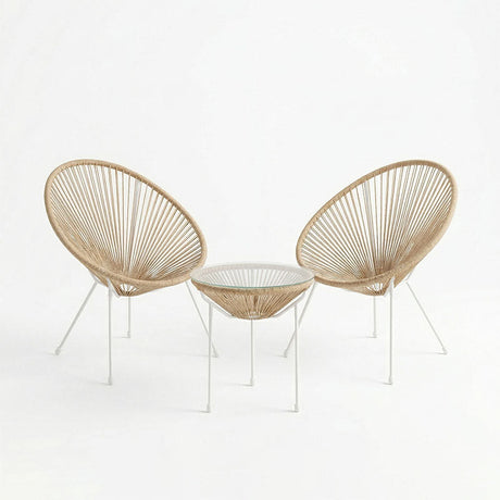 Set lounge exterior Acapulco, 3 piese, Alb-Natural, metal si ratan PE, 50x50x52 cm