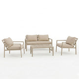 Set lounge grădină cu funcție modulară Gardenly, Aluminiu, 4 piese, Cappuccino cu perne, beige, 141x69x72 cm