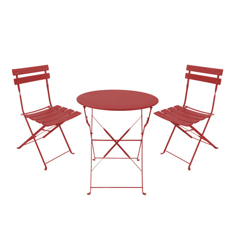 Set masa bistro pliabila pentru sufragerie, 3 piese, metal, teracota, Multicolor, 60x71 cm