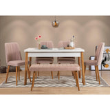 Set Masa Bucatarie și scaune (6 bucăți) Puren, Alb - Alb / Stejar, 120x75x77 cm - Alb / Stejar