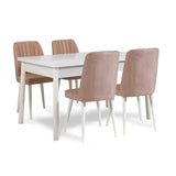Set Masa Bucatarie și scaune (6 bucăți) Puren, Alb - Alb / Stejar, 120x75x77 cm - Alb