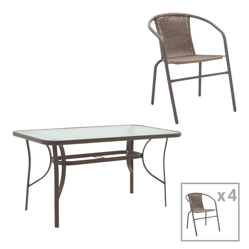 Set masă cu 4 scaune Ensure-Obbi, metal, maro, 140x80x70 cm