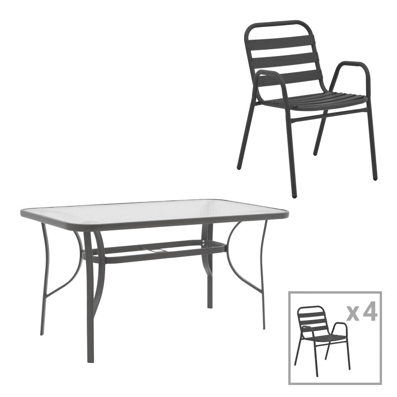 Set masă Ensure-Sussie, metal și sticlă, Gri, 120x70x70 cm