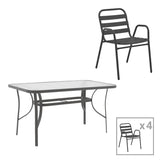 Set masă Ensure-Sussie, metal și sticlă, Gri, 120x70x70 cm
