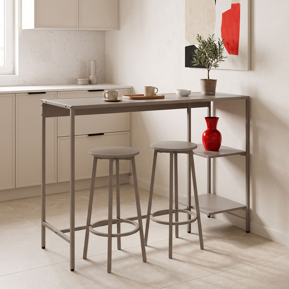 Bej | SKU: 225-000113 | Set masă de bar și 2 scaune Nexous, Bej, 124x44x100 cm, varianta Bej, produs pentru amenajarea locuinței, disponibil online în România la CasaMob