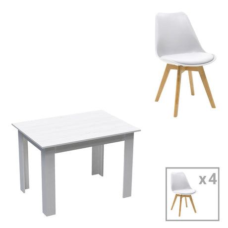 Set de sufragerie 5 piese Manka-Gaston, Alb, Lemn, 110x80x77 cm
