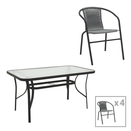 Set de sufragerie cu 5 piese Obbi-Ensure, Metal și sticlă, Negru, 140x80x70 cm