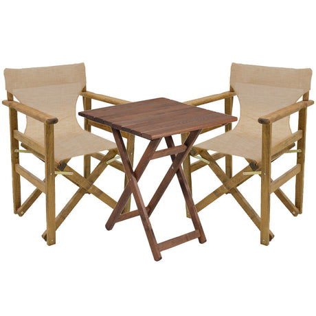 Set masa de sufragerie 3 piese Retto lemn masiv de fag nuc-bej-Crem stofa, 60x60x71 cm