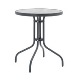 Set Masa de sufragerie Calan-Watson 3 metal Gri si sticla calita, D60x70 cm