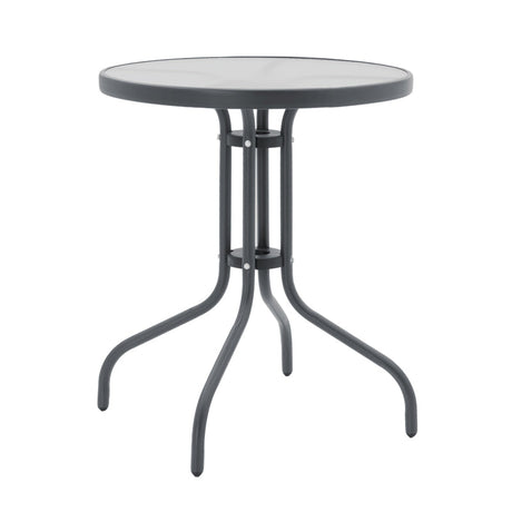 Set Masa de sufragerie Calan-Watson 3 metal Gri si sticla calita, D60x70 cm