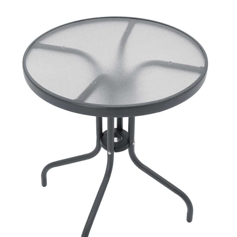 Set Masa de sufragerie Calan-Watson 3 metal Gri si sticla calita, D60x70 cm