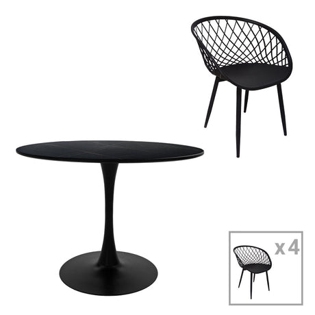 Set Masa de sufragerie Ezra-Balou I 5 -mdf, neagra, D120x75 cm