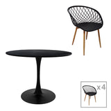 Set Masa de sufragerie Ezra-Balou I 5 -mdf, negru-Natural, D120x75 cm