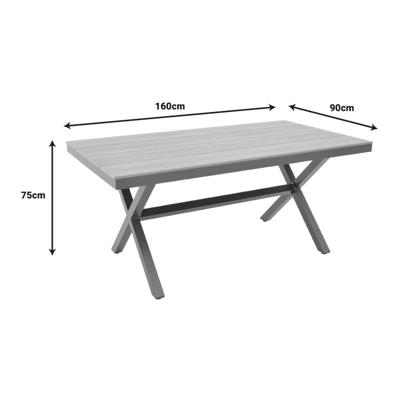 Set masa de sufragerie Thorio-Azelie 5 antracit aluminiu si placaj, Natural, 160x90x75 cm