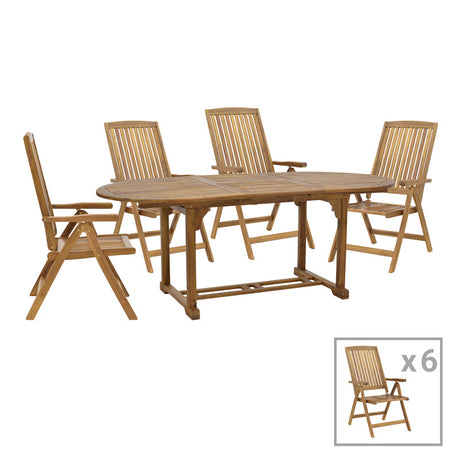 Set masa de sufragerie Zerco-Sopho 7 lemn masiv de salcâm, Natural, 200/150x100x75 cm