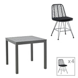 Set de sufragerie cu 4 Scaune Kliton-Naoki, Aluminiu și metal, Închis Antracit Negru, 80x80x74 cm