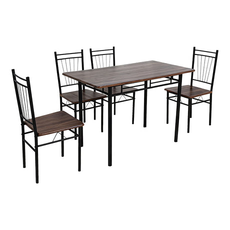 Set de sufragerie cu 5 piese, imitatie nuc și metal, model Roza, picioare, negre, 110x60x75 cm