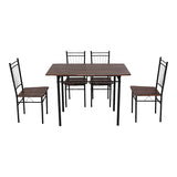Set de sufragerie cu 5 piese, imitatie nuc și metal, model Roza, picioare, negre, 110x60x75 cm