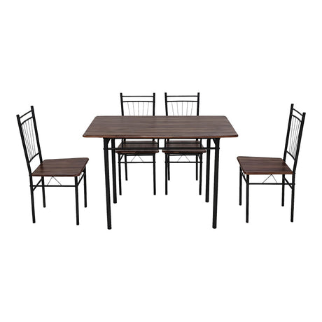 Set de sufragerie cu 5 piese, imitatie nuc și metal, model Roza, picioare, negre, 110x60x75 cm