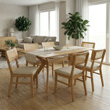Set de sufragerie Raffles cu 7 piese, lemn cauciucat și ratan, natural, 150x90x76 cm