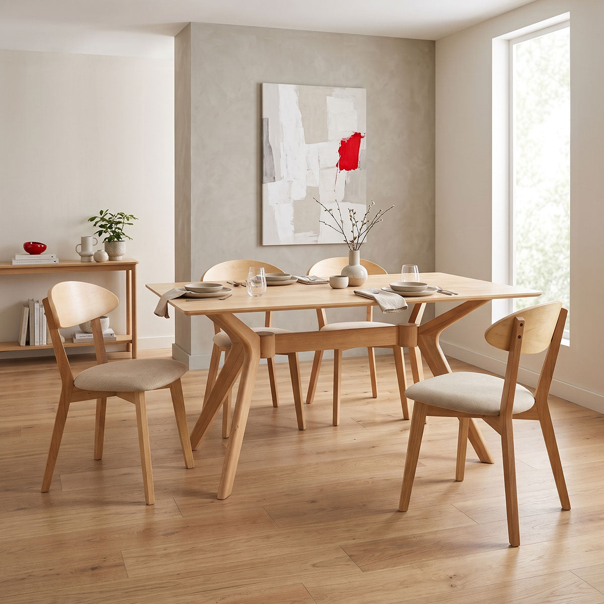 Bej - Nuc | SKU: 200-002106 | Set masă și 4 scaune Canon-Raffles, Bej - Nuc, 150x90x76 cm, varianta Bej - Nuc, produs pentru amenajarea locuinței, disponibil online în România la CasaMob