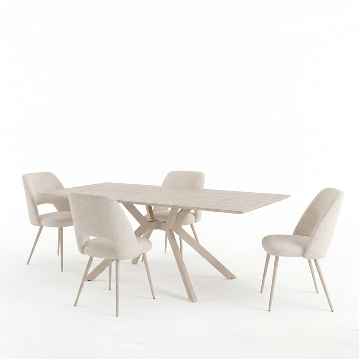 Set masă și 4 scaune Nelda & Olven, Crem, 180x90x75 cm
