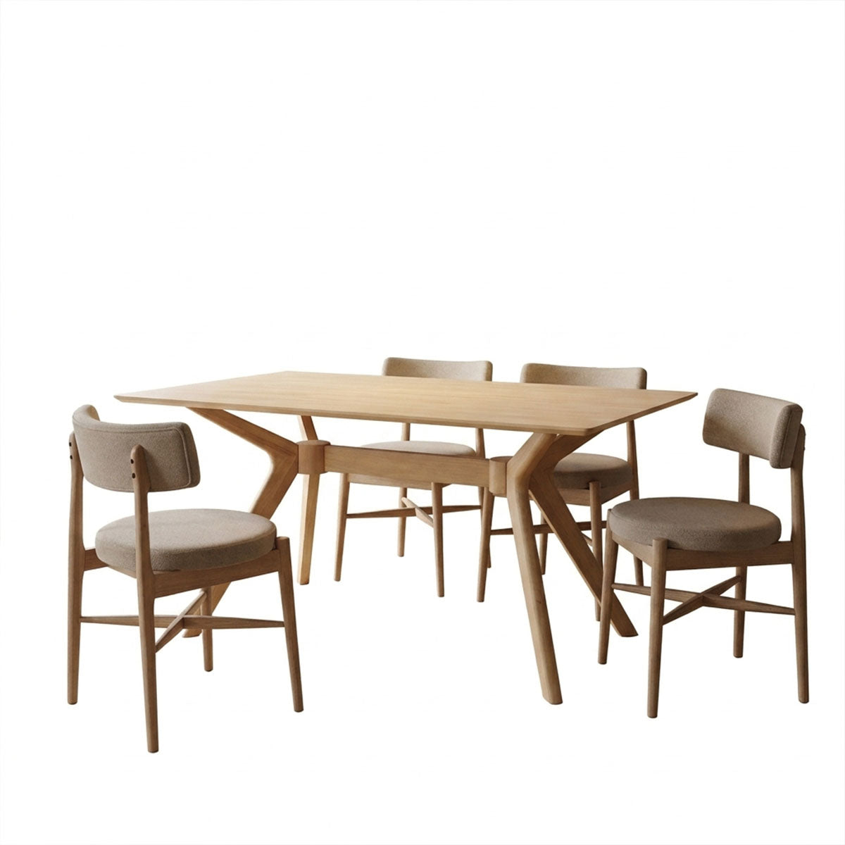 Bej - Nuc | SKU: 200-002104 | Set masă și 4 scaune Raudi-Raffles, Bej - Nuc, 150x90x76 cm, varianta Bej - Nuc, produs pentru amenajarea locuinței, disponibil online în România la CasaMob