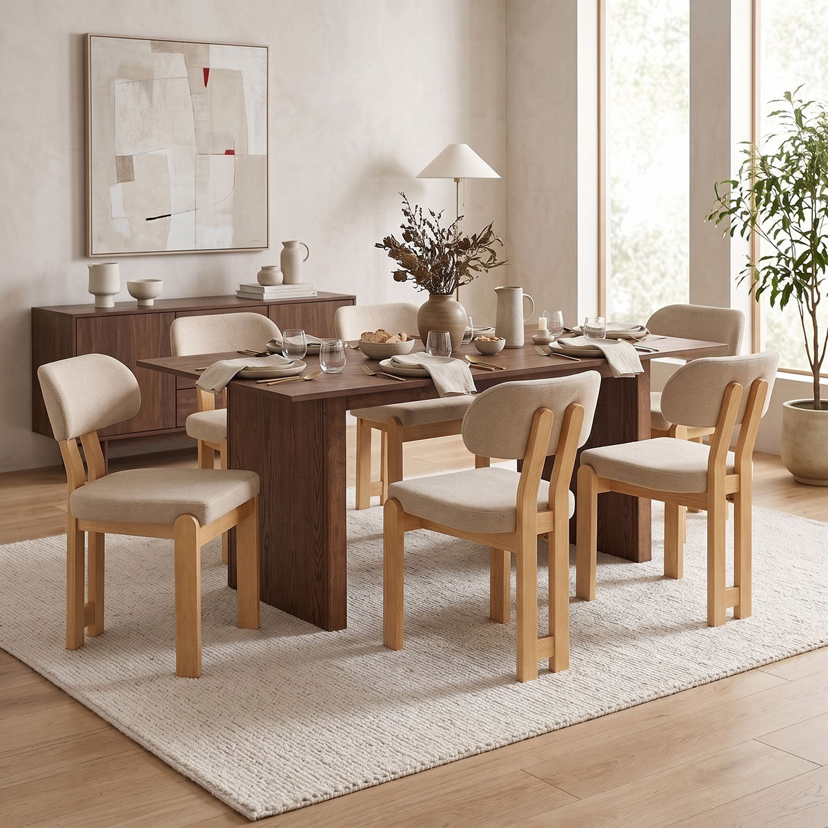 Bej - Nuc | SKU: 200-002112 | Set masă și 6 scaune Genoa-Eleganza, Bej - Nuc, 180x99x76 cm, varianta Bej - Nuc, produs pentru amenajarea locuinței, disponibil online în România la CasaMob