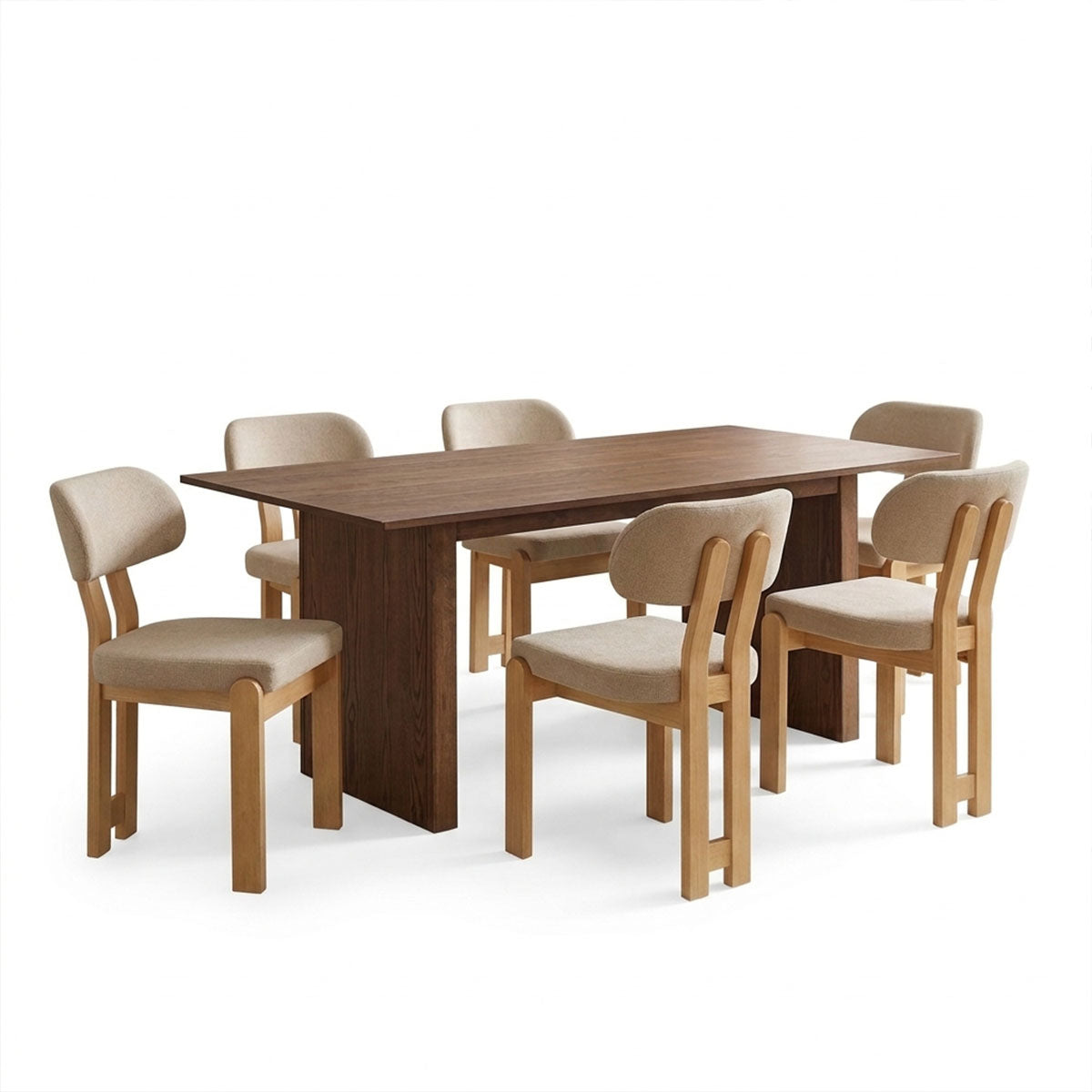 Bej - Nuc | SKU: 200-002112 | Set masă și 6 scaune Genoa-Eleganza, Bej - Nuc, 180x99x76 cm, varianta Bej - Nuc, produs pentru amenajarea locuinței, disponibil online în România la CasaMob