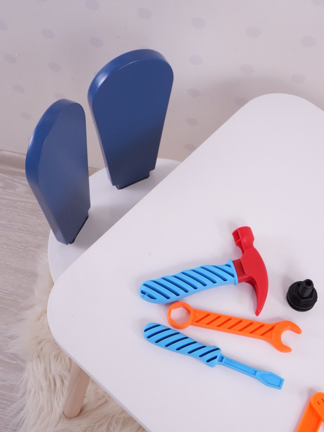 Set masa si scaun pentru copii Furniture Bunny One, 50x45x60 cm - Blue White