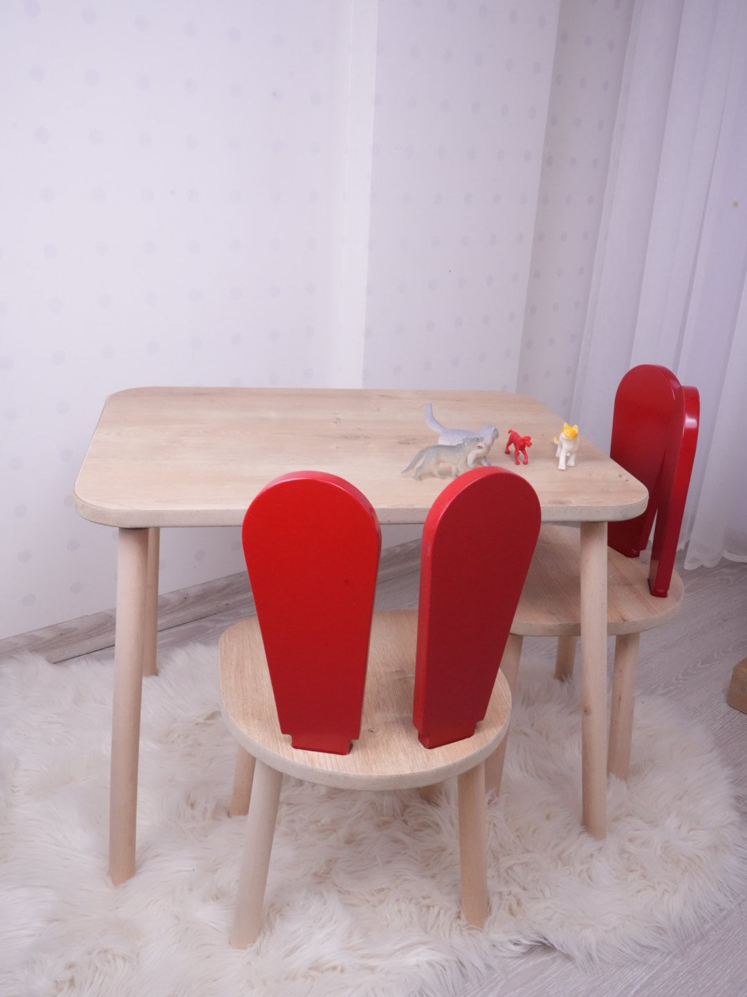 Set masa si scaun pentru copii Furniture Bunny One, 50x45x60 cm - Red Brown