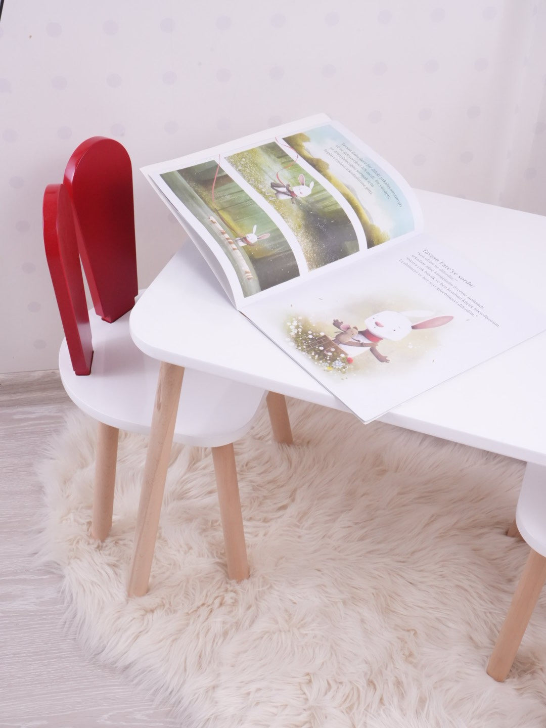 Set masa si scaun pentru copii Furniture Bunny One, 50x45x60 cm - Red White