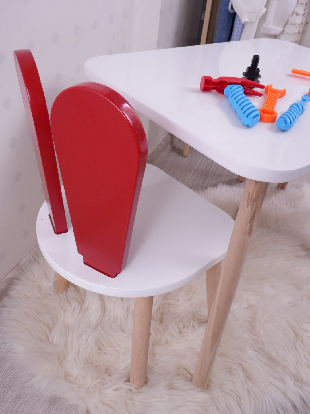 Set masa si scaun pentru copii Furniture Bunny One, 50x45x60 cm - Red White
